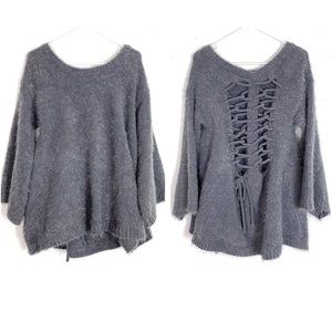 EUC POL Lace Up Back Super Soft Tunic Sweater Grey